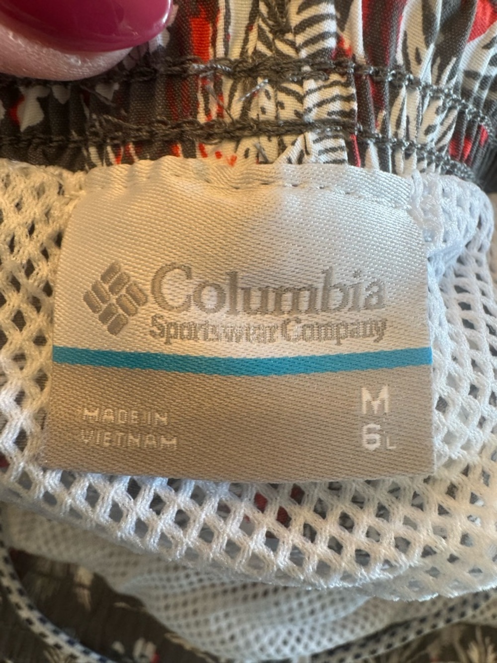 Columbia PFG Gray, White & Red Tropical Print Swim Trunks Size M - Picture 7 of 10